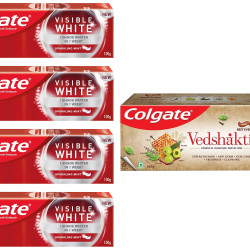 Colgate Visible White Teeth Whitening Toothpaste, Pack of 400g(100g X 4) & Colgate Swarna Vedshakti Ayurvedic Cavity Protection, Bad Breath Treatment Toothpaste - 400gm