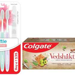 Colgate Swarna Vedshakti Ayurvedic Cavity Protection, Bad Breath Treatment Toothpaste - 400gm & Colgate Sensitive Soft Bristles Manual Toothbrush for adults - 4 Pcs, Multicolor
