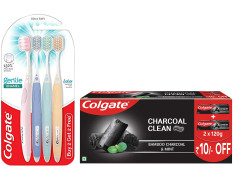 Colgate Gentle Enamel Ultra Soft Bristles Manual Toothbrush 4 Pcs (Buy2 Get 2) & Colgate Charcoal Clean Black Gel Toothpaste, Pack of 240g (120g X 2)