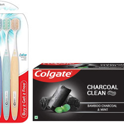 Colgate Gentle Enamel Ultra Soft Bristles Manual Toothbrush 4 Pcs (Buy2 Get 2) & Colgate Charcoal Clean Black Gel Toothpaste, Pack of 240g (120g X 2)