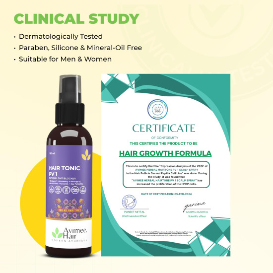 Avimee Herbal Hairtone PV 1 Scalp Tonic | Natural DHT Blocker | Hair Serum for Hair fall Control | With Rosemary, Saw Palmetto, Amla, Methi & Bhringraj Extracts | Serum For Men & Women | 100 ml