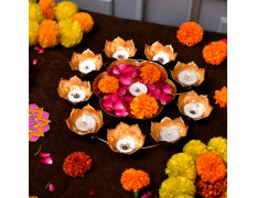 Urli Bowl Diya Shape Flower Decorative Tealight for Home Diwali Handcrafted Bowl for Floating Flowers and Tea Light Candles Home | Diwali Decoration Items (12 Inches)