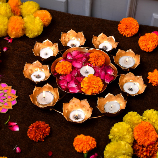 Urli Bowl Diya Shape Flower Decorative Tealight for Home Diwali Handcrafted Bowl for Floating Flowers and Tea Light Candles Home | Diwali Decoration Items (12 Inches)