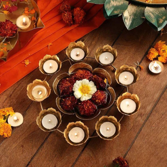 Urli Bowl Diya Shape Flower Decorative Tealight for Home Diwali Handcrafted Bowl for Floating Flowers and Tea Light Candles Home | Diwali Decoration Items (12 Inches)