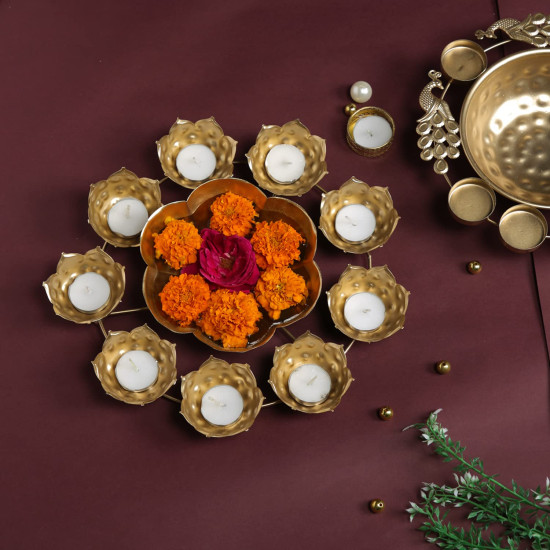 Urli Bowl Diya Shape Flower Decorative Tealight for Home Diwali Handcrafted Bowl for Floating Flowers and Tea Light Candles Home | Diwali Decoration Items (12 Inches)
