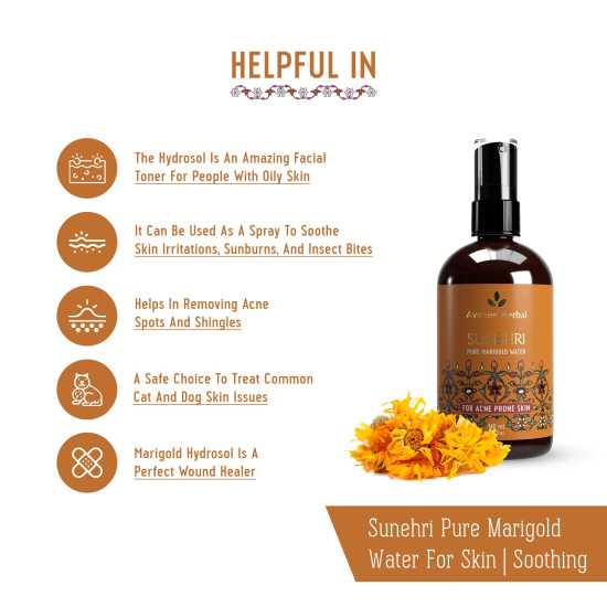 AVIMEE HERBAL Sunehri Pure Marigold Water | For Acne Prone Skin | With Calendula Extracts | 110 Ml