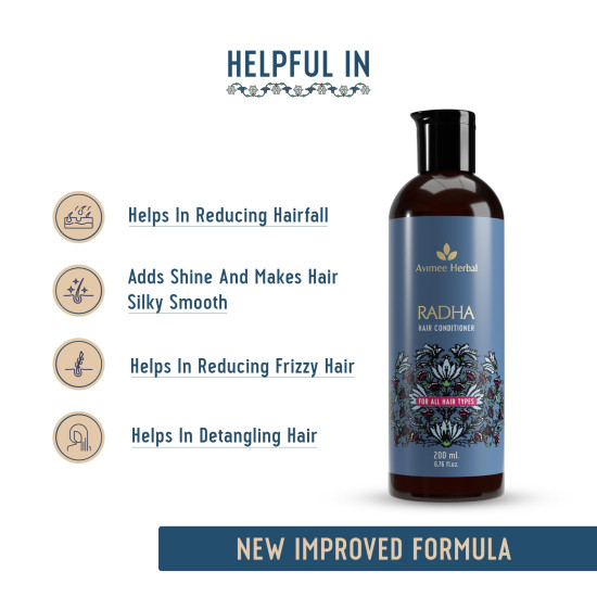 AVIMEE HERBAL Radha Hair Conditioner For All Hair Type | Repairs Damaged Hair | With Keratin Protein, Rice Protein, Apple Cider Vinegar & Aloe Vera | Makes Hair Silky Smooth | 200 Ml,1 Count