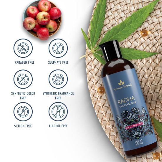 AVIMEE HERBAL Radha Hair Conditioner For All Hair Type | Repairs Damaged Hair | With Keratin Protein, Rice Protein, Apple Cider Vinegar & Aloe Vera | Makes Hair Silky Smooth | 200 Ml,1 Count