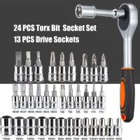 46PCS 1/4 inch Drive Socket Set,Metric Ratchet Wrench Set with 4-14mm CR-V Sockets,S2 Bits,Extension Bars,Mechanic Tool Kits for Household Auto Repair