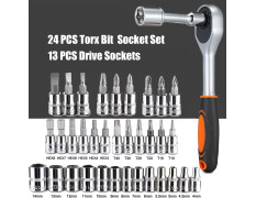 46PCS 1/4 inch Drive Socket Set,Metric Ratchet Wrench Set with 4-14mm CR-V Sockets,S2 Bits,Extension Bars,Mechanic Tool Kits for Household Auto Repair