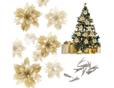 BAOTUJIA 12Pcs Christmas Poinsettias Flowers Decoration Artificial Flowers for Christmas Tree Ornaments Suitable for Home Christmas Decorations Xmas Tree Decorations Items Wreath Making, Gold