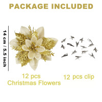 BAOTUJIA 12Pcs Christmas Poinsettias Flowers Decoration Artificial Flowers for Christmas Tree Ornaments Suitable for Home Christmas Decorations Xmas Tree Decorations Items Wreath Making, Gold