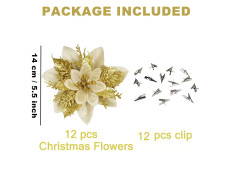 BAOTUJIA 12Pcs Christmas Poinsettias Flowers Decoration Artificial Flowers for Christmas Tree Ornaments Suitable for Home Christmas Decorations Xmas Tree Decorations Items Wreath Making, Gold
