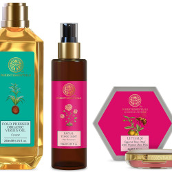 Forest Essentials Facial Tonic Mist Pure Rosewater, Organic Cold Pressed Virgin Oil Coconut & Luscious Lip Balm