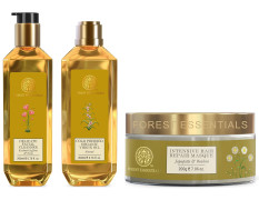 Forest Essentials Organic Cold Pressed Virgin Oil Almond, Delicate Facial Cleanser, & Intensive Hair Repair Masque