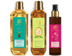 Forest Essentials Dasapushpadi Baby Body Massage Serum 200ml (Baby Oil) & Organic Cold Pressed Virgin Oil Coconut 200ml & Facial Tonic Mist Pure Rosewater 130ml (Face Toner)