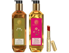 Forest Essentials Facial Cleanser, Lip Serum & Hair Cleanser - Natural Skincare Trio