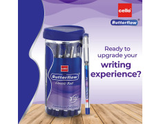 Cello Butterflow Classic Ball Pen Set | Pack of 20 Ball Pens | 20 Blue Ink Colour Pens | Longer and Smoother Writing Experience | For School and Office Use | Best Pen for Exams