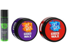Set Wet Hair Spray for Men Extreme Hold 200ml & Set Wet Styling Matte Hair Wax 60g & Set Wet Glaze Hair Styling Wax for Men, 60 gm