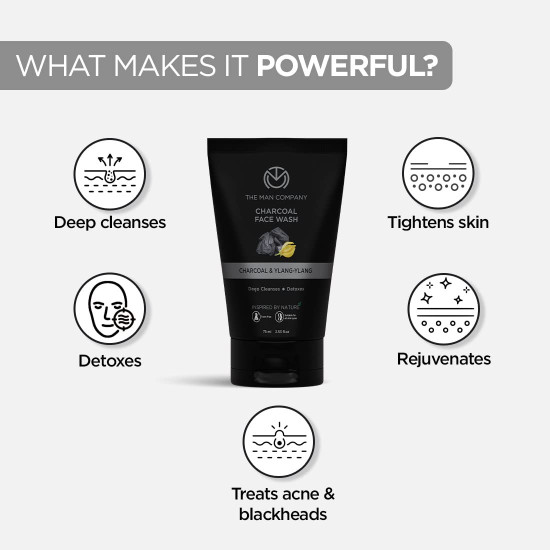 The Man Company Charcoal Face Wash | Anti Pollution, Acne Oil Control | Deep Cleansing | Blackheads Removal | All Skin Types - 75 ml The Man Company Charcoal Face Wash | Anti Pollution, Acne Oil Control | Deep Cleansing | Blackheads Removal | All Skin Types - 75 ml