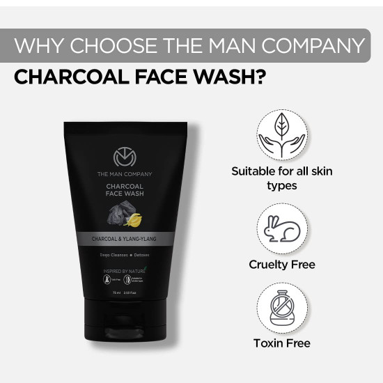 The Man Company Charcoal Face Wash | Anti Pollution, Acne Oil Control | Deep Cleansing | Blackheads Removal | All Skin Types - 75 ml The Man Company Charcoal Face Wash | Anti Pollution, Acne Oil Control | Deep Cleansing | Blackheads Removal | All Skin Types - 75 ml