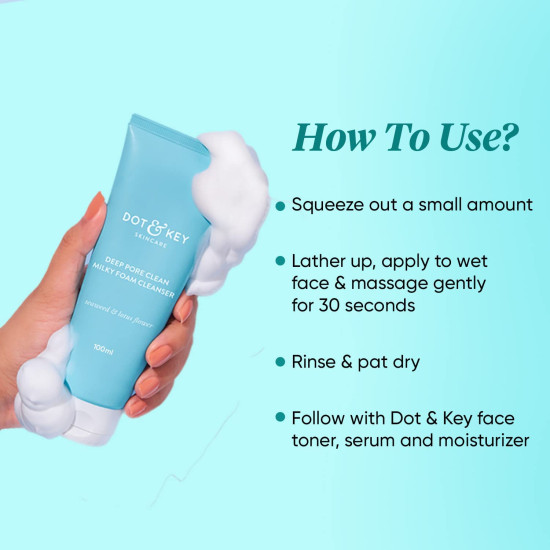 Dot & Key Deep Pore Clean Foaming Face Wash for Daily Use | Facewash with Seawood Extract | Minimizes Pores, Controls Excess Oil & Keeps Skin Hydrated | For All Skin Types | For Women & Men | 100ml