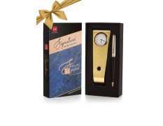 Cello Signature Rakshabandhan Gift Set|Blue Ink|1 Ball Pen + 1 Golden Finish Table Clock with Pen Holder|Premium Metal Pens|Stylish Gifts for Christmas and New Year|Gifts for Men and Women