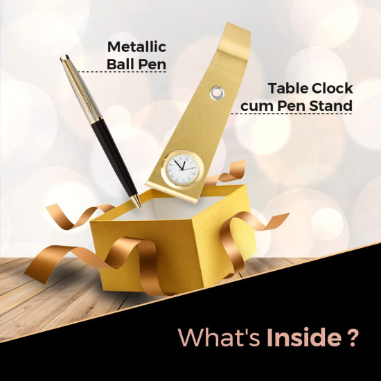 Cello Signature Rakshabandhan Gift Set|Blue Ink|1 Ball Pen + 1 Golden Finish Table Clock with Pen Holder|Premium Metal Pens|Stylish Gifts for Christmas and New Year|Gifts for Men and Women Cello Signature Rakshabandhan Gift Set|Blue Ink|1 Ball Pen + 1 Golden Finish Table Clock with Pen Holder|Premium Metal Pens|Stylish Gifts for Christmas and New Year|Gifts for Men and Women
