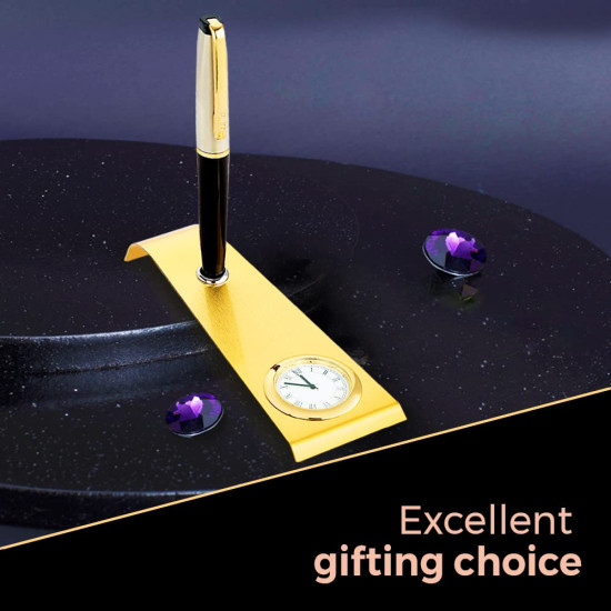 Cello Signature Rakshabandhan Gift Set|Blue Ink|1 Ball Pen + 1 Golden Finish Table Clock with Pen Holder|Premium Metal Pens|Stylish Gifts for Christmas and New Year|Gifts for Men and Women Cello Signature Rakshabandhan Gift Set|Blue Ink|1 Ball Pen + 1 Golden Finish Table Clock with Pen Holder|Premium Metal Pens|Stylish Gifts for Christmas and New Year|Gifts for Men and Women