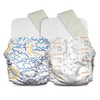 Mother Sparsh Plant Powered Cloth Diaper for Babies-Free Size | Medical Grade Fabric with 100% Organic Cotton | 13 Layer Breathable Soaker With Built-In Booster Pad | Pack of 2 (B.Cute&H.Cloudy)