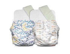 Mother Sparsh Plant Powered Cloth Diaper for Babies-Free Size | Medical Grade Fabric with 100% Organic Cotton | 13 Layer Breathable Soaker With Built-In Booster Pad | Pack of 2 (B.Cute&H.Cloudy)