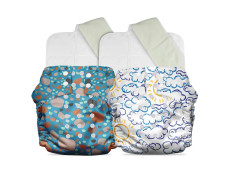 Mother Sparsh Plant Powered Cloth Diaper for Babies-Free Size | Medical Grade Fabric with 100% Organic Cotton | 13 Layer Breathable Soaker With Built-In Booster Pad | Pack of 2 (Pebbles&Cloudy)