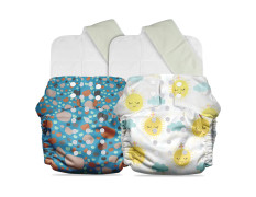 Mother Sparsh Plant Powered Cloth Diaper for Babies-Free Size | Medical Grade Fabric with 100% Organic Cotton | 13 Layer Breathable Soaker With Built-In Booster Pad | Pack of 2 (Pebbles&S.Sun)