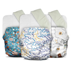 Mother Sparsh Plant Powered Cloth Diaper for Babies-Free Size | Medical Grade Fabric with 100% Organic Cotton | 13 Layer Breathable Soaker With Built-In Booster Pad | Pack of 3 (Cloudy+Pebble+B.Hug)