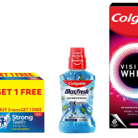 Colgate Plax Pepper Mint Mouthwash, 0% Alcohol - 500 ml & Visible White O2, Teeth Whitening Toothpaste, 50g& Strong Teeth Cavity Protection Toothpaste,