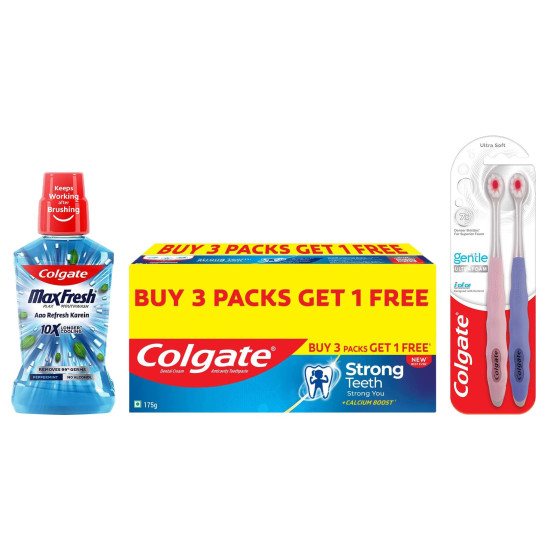 Colgate Plax Pepper Mint Mouthwash, 0% Alcohol - 500 ml & Gentle UltraFoam Ultra Soft Bristles Manual Toothbrush & Strong Teeth Cavity Protection Toothpaste, Colgate Toothpaste 700gm