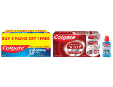 Colgate Plax Pepper Mint Mouthwash, 0% Alcohol - 500 ml & Strong Teeth Cavity Protection Toothpaste & Visible White Teeth Whitening Toothpaste, Pack of 200g ​ (100g X 2)