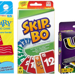 Games PICTIONARY Card Refresh, Multicolor & Mattel Uno Flip Side & Mattel Skip-Bo CardGame