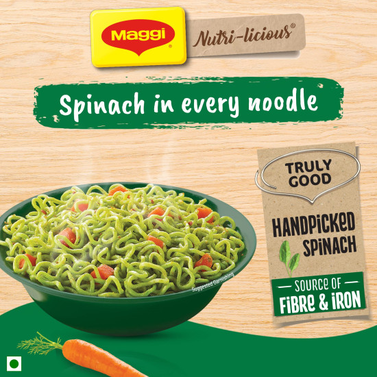 MAGGI Nutri-Licious Masala Veg Atta Noodles With Spinach In Every Noodle, 72.5 Grams (Pouch)