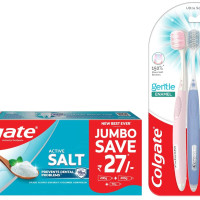 Colgate Active Salt Toothpaste, Germ Fighting Toothpaste for Healthy Gums and Teeth, 500gm & Gentle Enamel Ultra Soft Bristles Manual Toothbrush for adults, Soft Bristles for Enamel Care,Multicolor