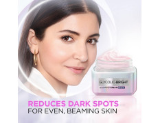 L'Oreal Paris Glycolic Bright Skin Brightening Serum, 15ml 1% Glycolic Acid For Dark Spots, Pigmentation & Uneven Skin Tone + Glycolic Bright Glowing Night Cream, 15ml, Regime (Pack Of 2)