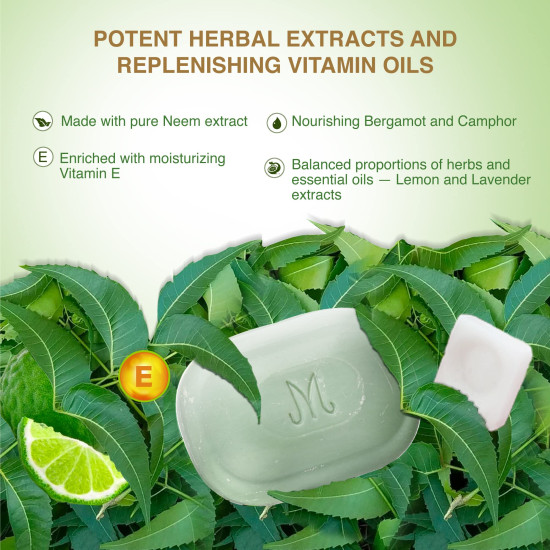 Neem Herbal Soap|100% Natural|Pure Neem Extracts|Aroma & Essential Oils| Free from Chemicals, Parabens, Petrochemicals & Synthetic Fragrances| Pack of 1