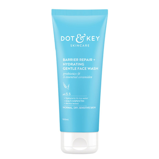 DOT & KEY Barrier Repair + Hydrating Gentle Face Wash With Probiotic|Ceremide Face Wash|Face Wash For Dry Skin,Normal Skin&Sensitive Skin|Gently Cleanses Skin From Dirt&Oil For Unisex,100Ml