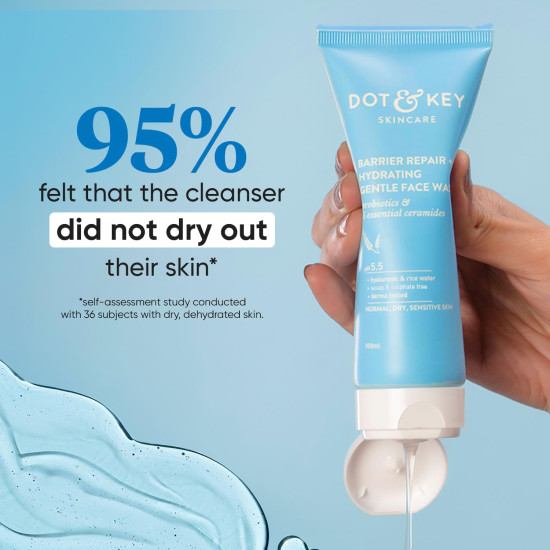 DOT & KEY Barrier Repair + Hydrating Gentle Face Wash With Probiotic|Ceremide Face Wash|Face Wash For Dry Skin,Normal Skin&Sensitive Skin|Gently Cleanses Skin From Dirt&Oil For Unisex,100Ml