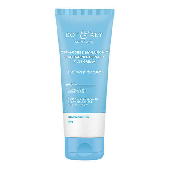 Dot & Key Ceramides Moisturizer with Hyaluronic for Intense Moisturizing and Skin Strengthening | With Probiotic & Rice Water I Barrier Repair Cream | For Dry Skin, Normal Skin & Sensitive Skin | 100g