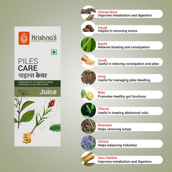 KRISHNA'S HERBAL & AYURVEDA Piles Care Juice - 1000 Ml, Ayurvedic Piles Care Expert, Goodness Of Chitrak Mool, Bachh, Kutaj, Bilav & 6 Other Herbs KRISHNA'S HERBAL & AYURVEDA Piles Care Juice - 1000 Ml, Ayurvedic Piles Care Expert, Goodness Of Chitrak Mool, Bachh, Kutaj, Bilav & 6 Other Herbs