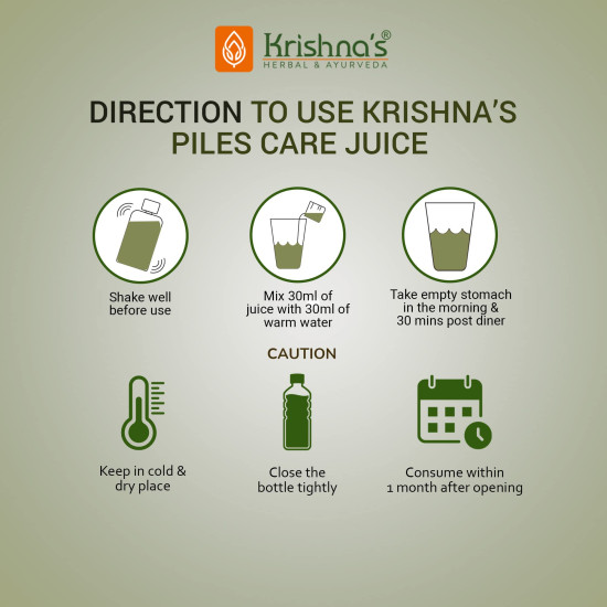 KRISHNA'S HERBAL & AYURVEDA Piles Care Juice - 1000 Ml, Ayurvedic Piles Care Expert, Goodness Of Chitrak Mool, Bachh, Kutaj, Bilav & 6 Other Herbs KRISHNA'S HERBAL & AYURVEDA Piles Care Juice - 1000 Ml, Ayurvedic Piles Care Expert, Goodness Of Chitrak Mool, Bachh, Kutaj, Bilav & 6 Other Herbs