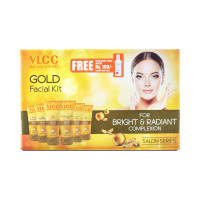 VLCC Gold Facial Kit with FREE Rose Water Toner - 300g + 100ml | 24K Colloidal Gold and Aloe Vera at Home Facial Kit | Bright & Radiant Complexion, Skin Cell Regeneration | Instant Glow Facial.