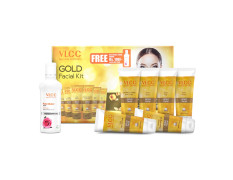 VLCC Gold Facial Kit with FREE Rose Water Toner - 300g + 100ml | 24K Colloidal Gold and Aloe Vera at Home Facial Kit | Bright & Radiant Complexion, Skin Cell Regeneration | Instant Glow Facial.