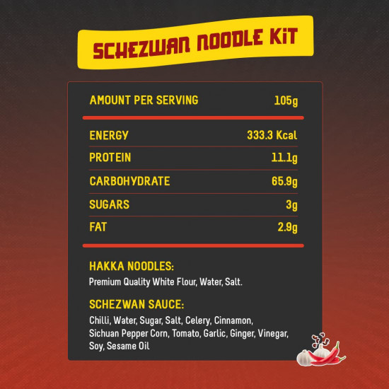 MasterChow Schezwan Noodle Kit | All-in-One Meal Kit - Chilli Garlic Stir Fry Sauce with Hakka Noodles | Ready to Cook Easy Meals | Street Style Chowmein | All-Natural Ingredients | 10 Mins Noodles